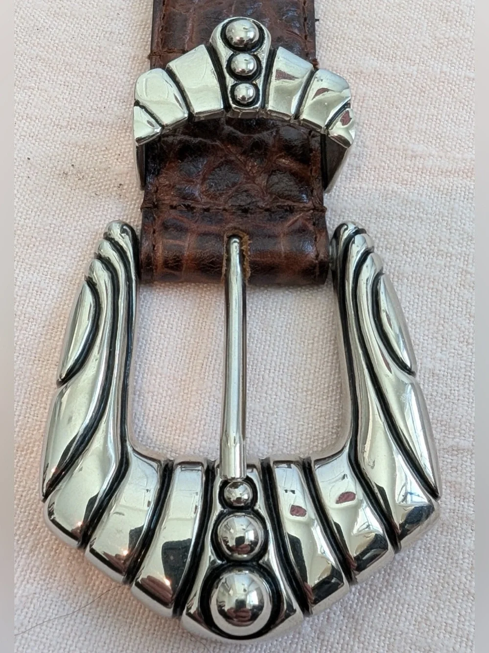 Vintage Captiva Collectibles Brown Croc-Embossed Leather Belt Silver Buckle Sz S